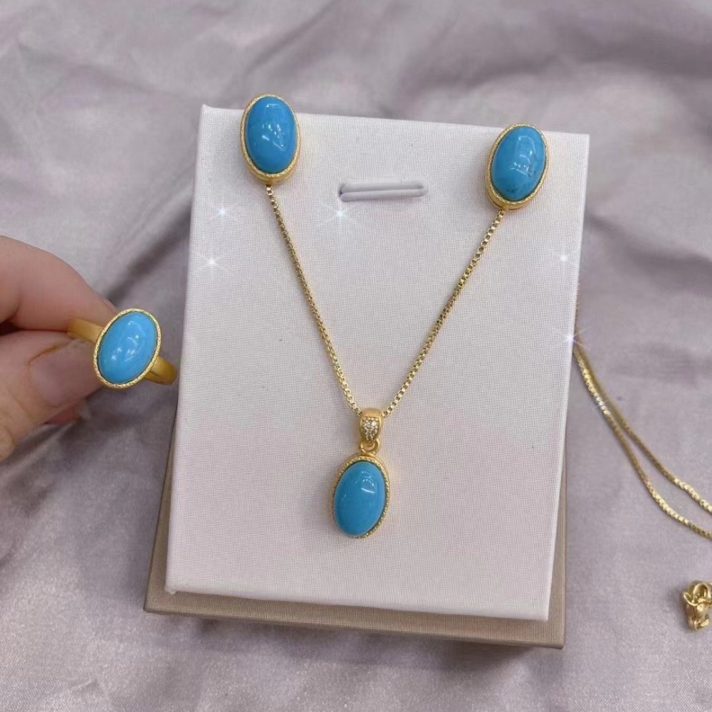 Fashion Tibetan Jewelry Set Vintage Turquoise Three-Piece Set Exquisite Design Ethnic Accessories Inlaid Diamond Earrings Necklace Bracelet Suitable For Women