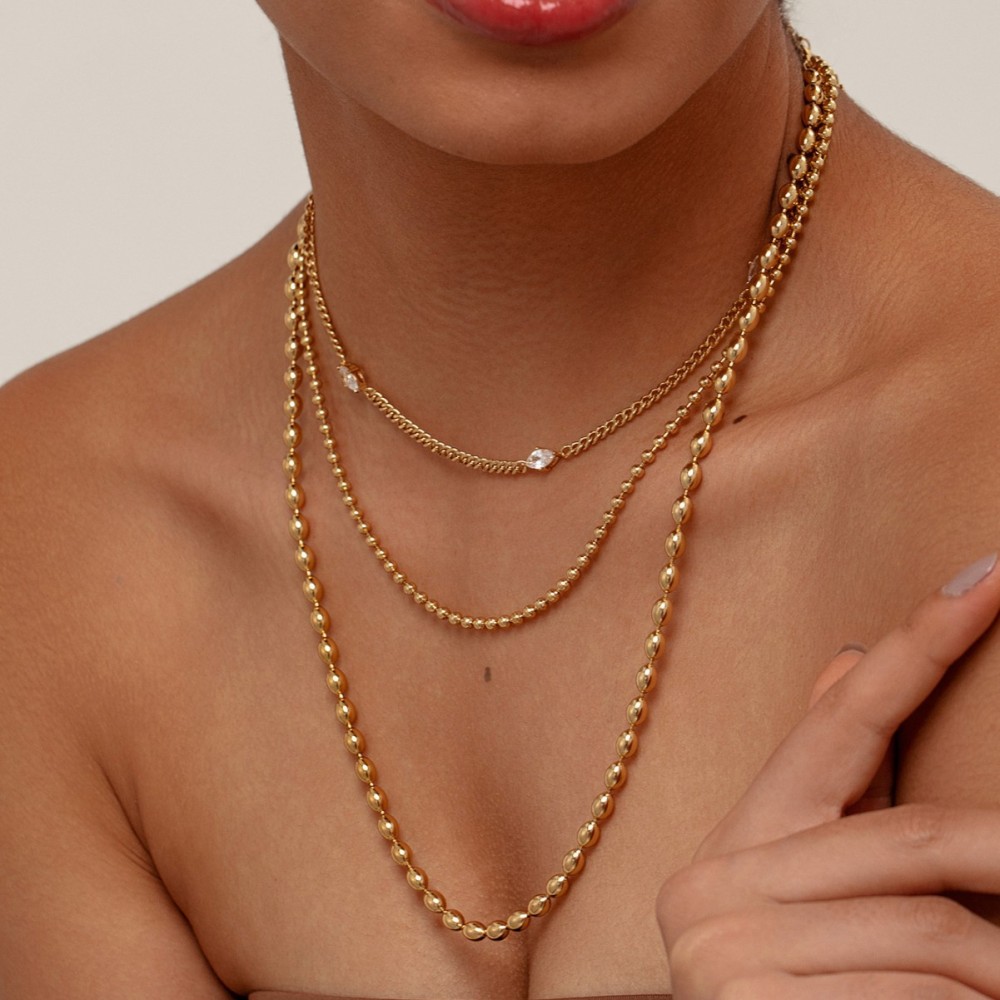 Fashion Layered Zircon Necklace For Women Stainless Steel Round Chain Ring Jewelry Accessories Suitable For Commuting And Parties