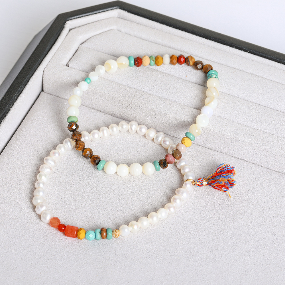 Natural Colorful Turquoise Beaded Necklace Women's Round High-End Minimalist Pearl Set Luxury Sensation Geometric Pattern Design