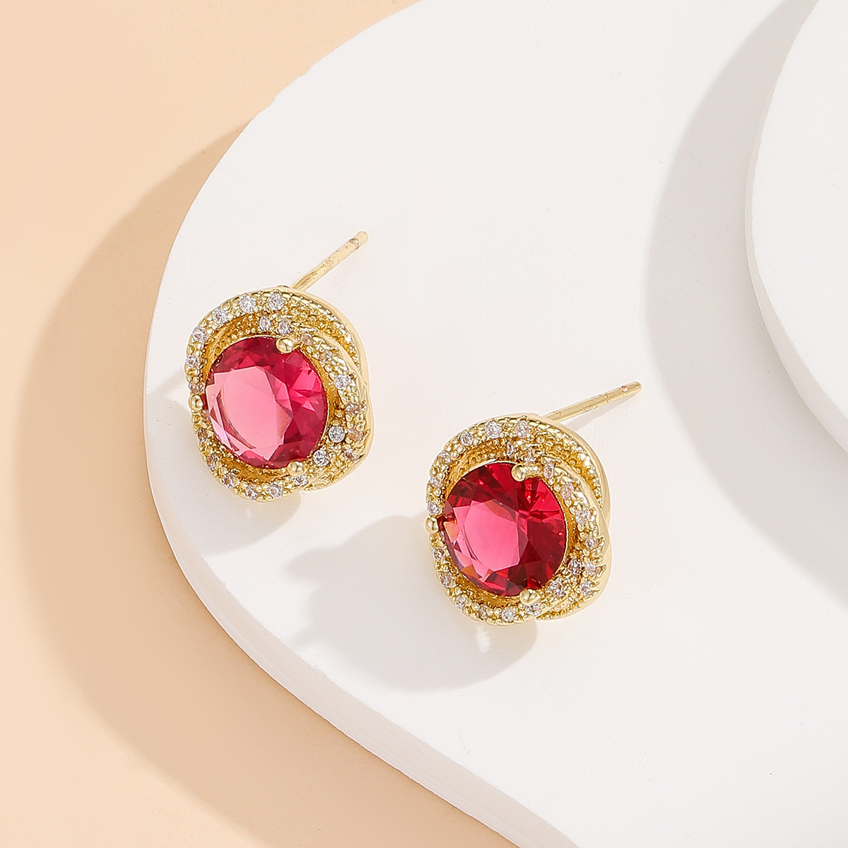 Elegant Retro French Style Copper Embedded Zirconia Ring Necklace Earring Set For Women Flashy Unique Three-piece Jewelry