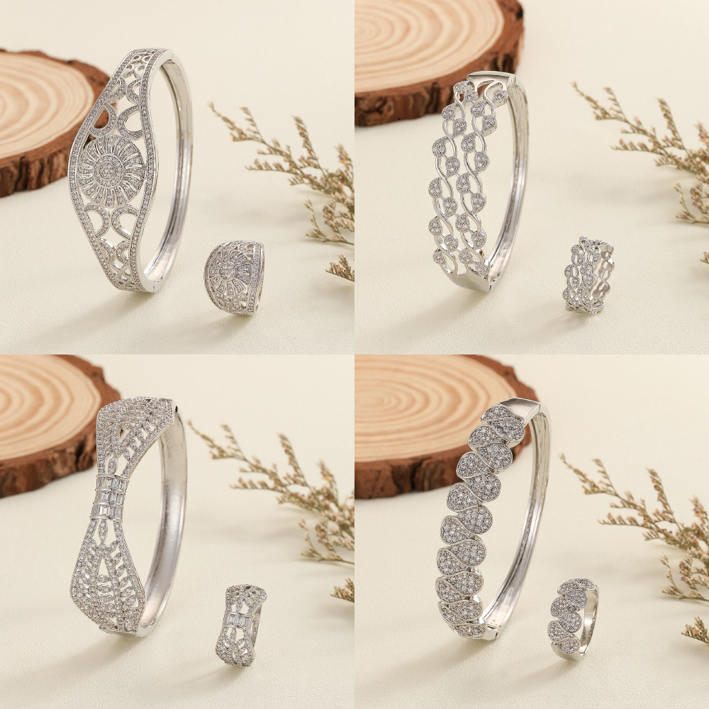 Exclusive New Dongdaemun Women's Middle Eastern Style Micro-Inlaid Hollow Pattern Series Bracelet And Ring Set
