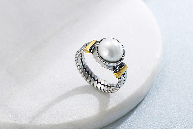 Kalen New Accessories  Sources Europe And America Creative Retro Textured Men And Women Available Titanium Steel Pearl Ring