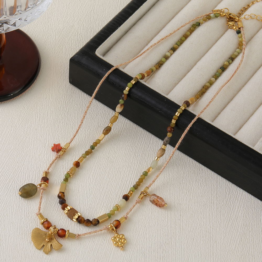 1 Natural Tigereye Beaded Necklace Vintage Ethnic Sweater Chain Suitable For Women To Wear