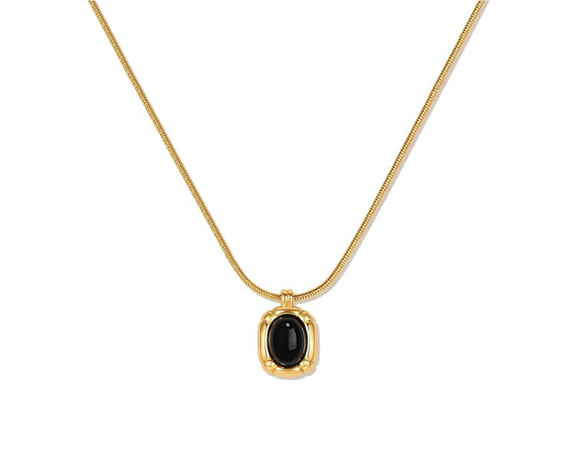Gold Gold Plated Black Onyx Pendant Necklace Women's Stacked Design Choker Jewelry Accessories