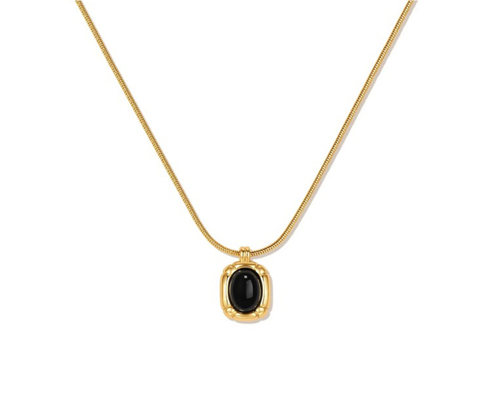 Gold Gold Plated Black Onyx Pendant Necklace Women's Stacked Design Choker Jewelry Accessories