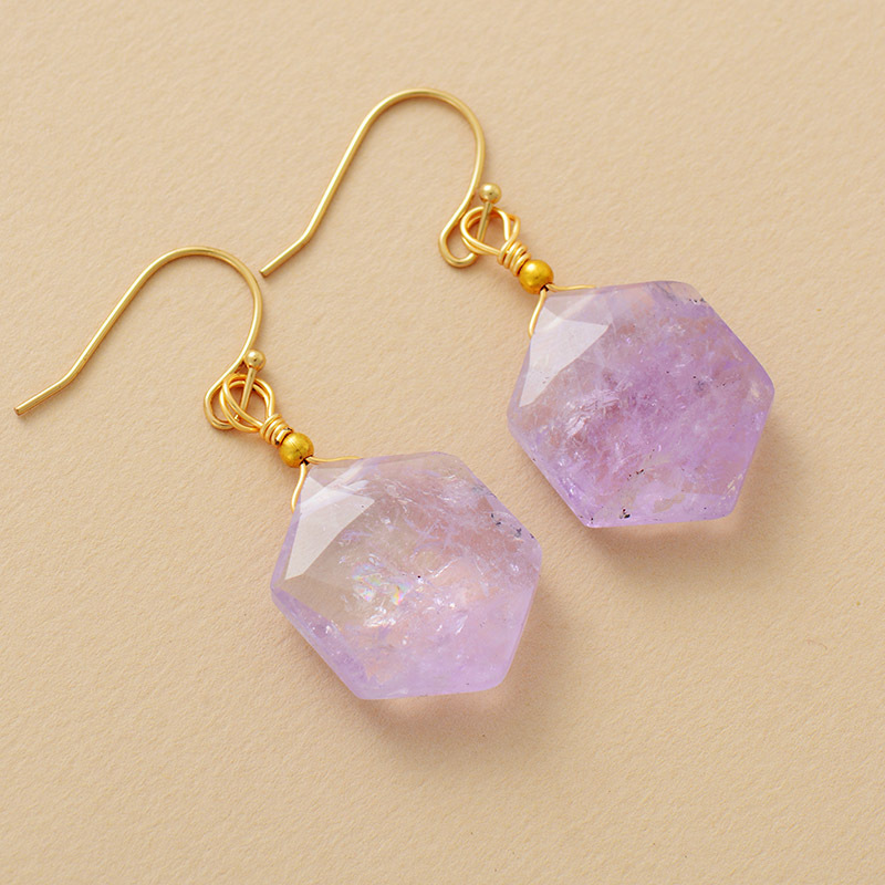New Premium Natural Stone Amethyst Lapis Lazuli Hexagonal Pendant Earrings  Popular Crystal Jewelry Accessories