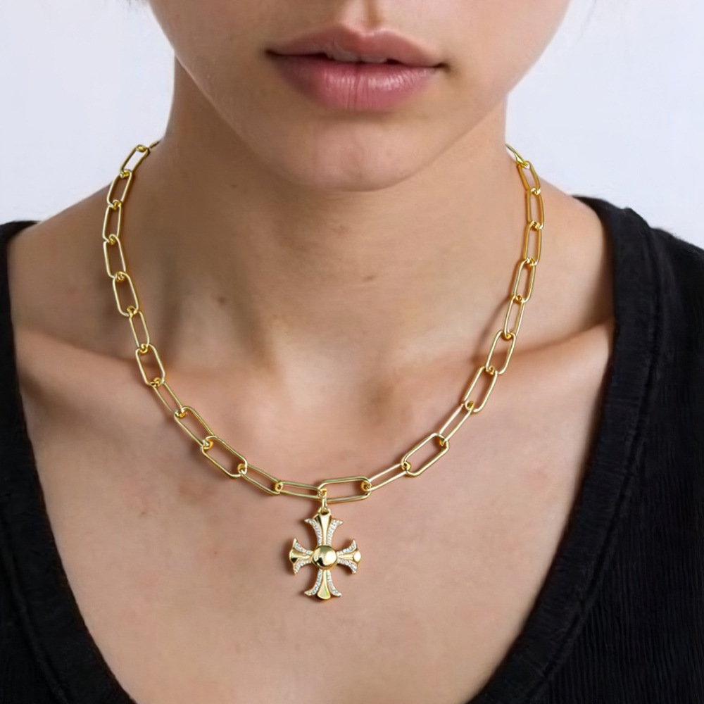 Micro Pave Zircon Pendant Necklace Cool Trendy Choker Copper Material Black Geometric Suitable For Women