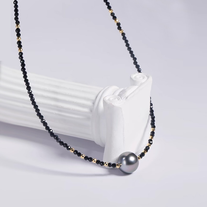 New Black Sharp Crystal Pearl Pendant Necklace Luxury Minimalist Lockbone Chain U-Shape Geometric Design Handmade Jewelry For Women