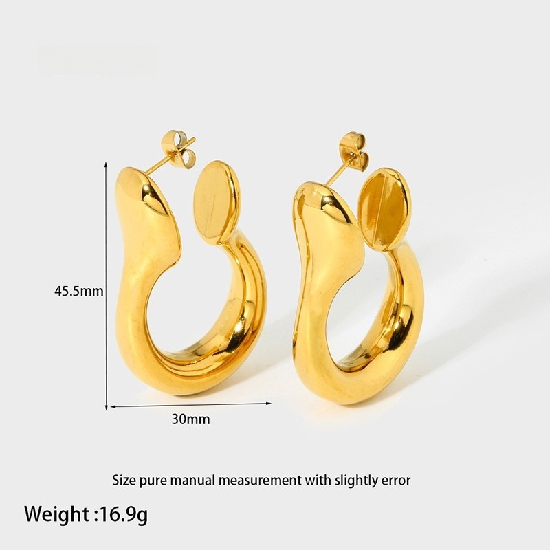 Fashionable Geometric Stainless Steel Hoop Earrings Unusual U-Shaped Waterproof Women's Jewelry Accessories Ins Style Gold Plated