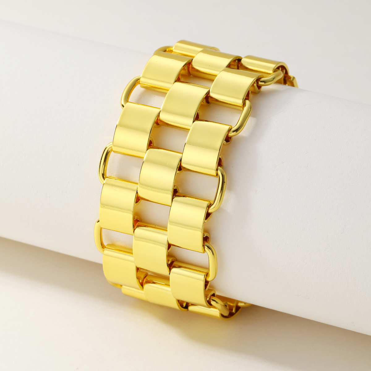 1pc201 Stainless Steel 18k Gold Plated Geometric Wide Chain Bracelet For Women Adults Water Plated No Inlay Material
