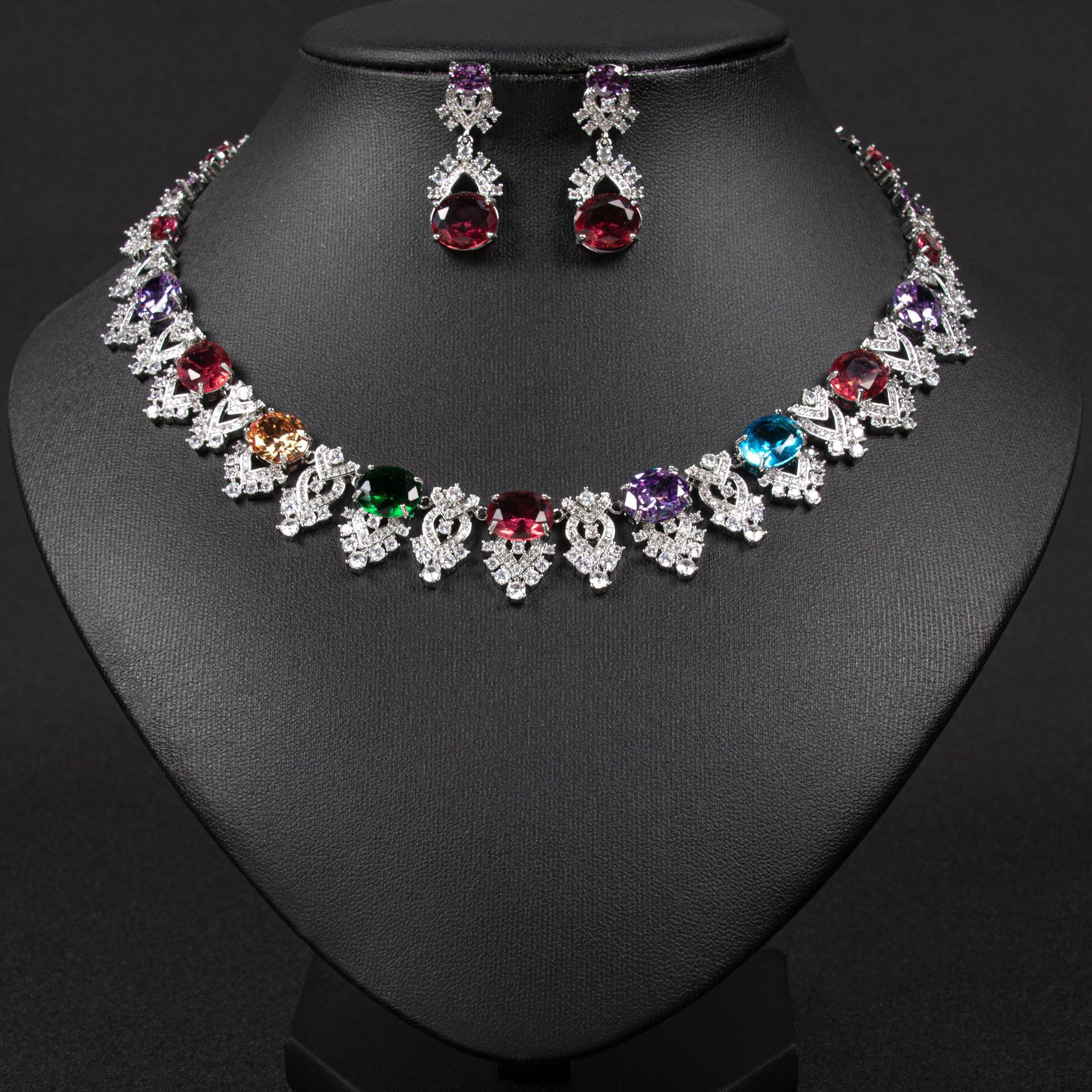 Luxurious Bridal Jewelry Set Copper Inlaid 3A Zircon Necklace Women's Unique Design Sensation  Style Accessories