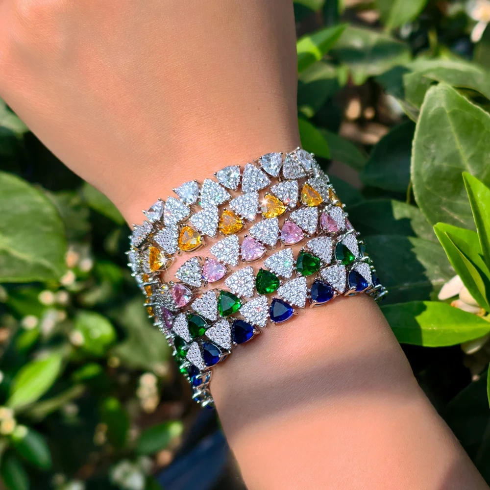 1 Copper Bracelet Fashion Yellow Zircon Inlaid Triangle Tennis Bracelet Suitable For Women Anniversary Jewelry Accessories Gift