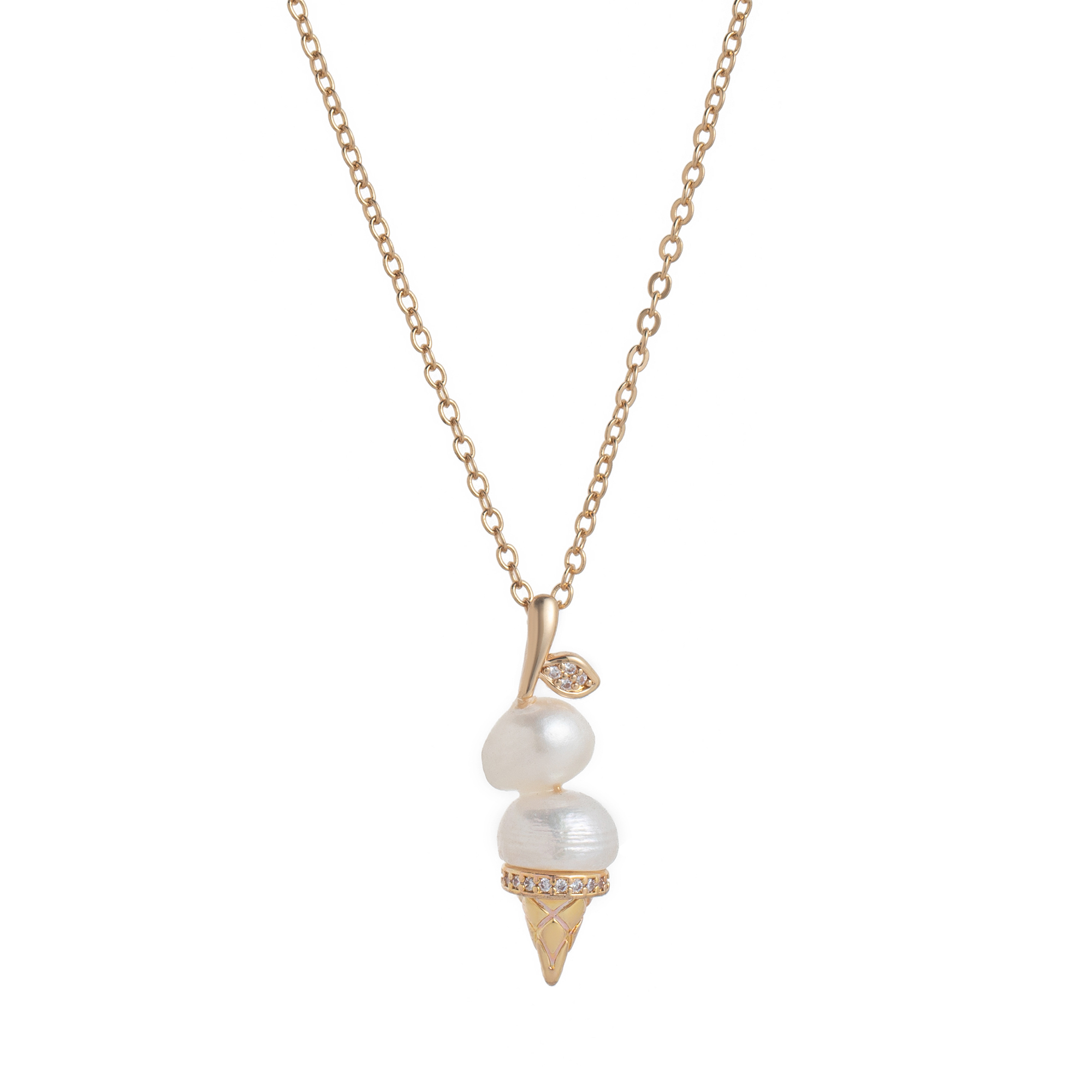 Elegant Pearl Ice Cream Style Necklace For Women Luxury Golden Plated Copper Jewelry Color Retention Choker Fashion Accessory