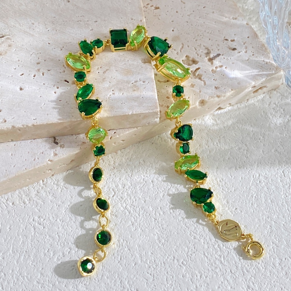 Green Candy Color Fairy Tale Series Bracelet Necklace Set Luxury Summer Accessories Geometric Pattern Yellow Copper Clasp