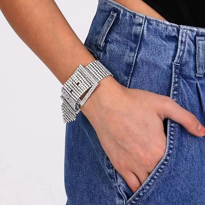 Wide Rhinestone Crystal Bracelet Wedding Dress Accessories Geometric Gold-Plated 925 Sterling Silver 925 Earrings Suitable For Women