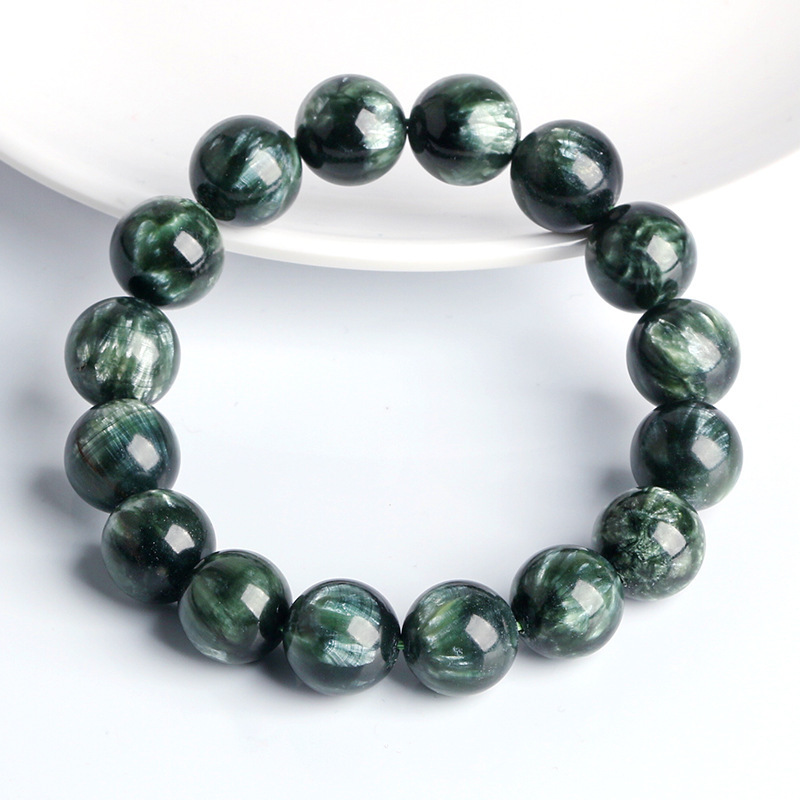 Natural Green Dragon Crystal Bracelet Collectible Grade Dark Green Dragon Crystal Attracting Pattern Green Clay Stone Unisex Jewelry