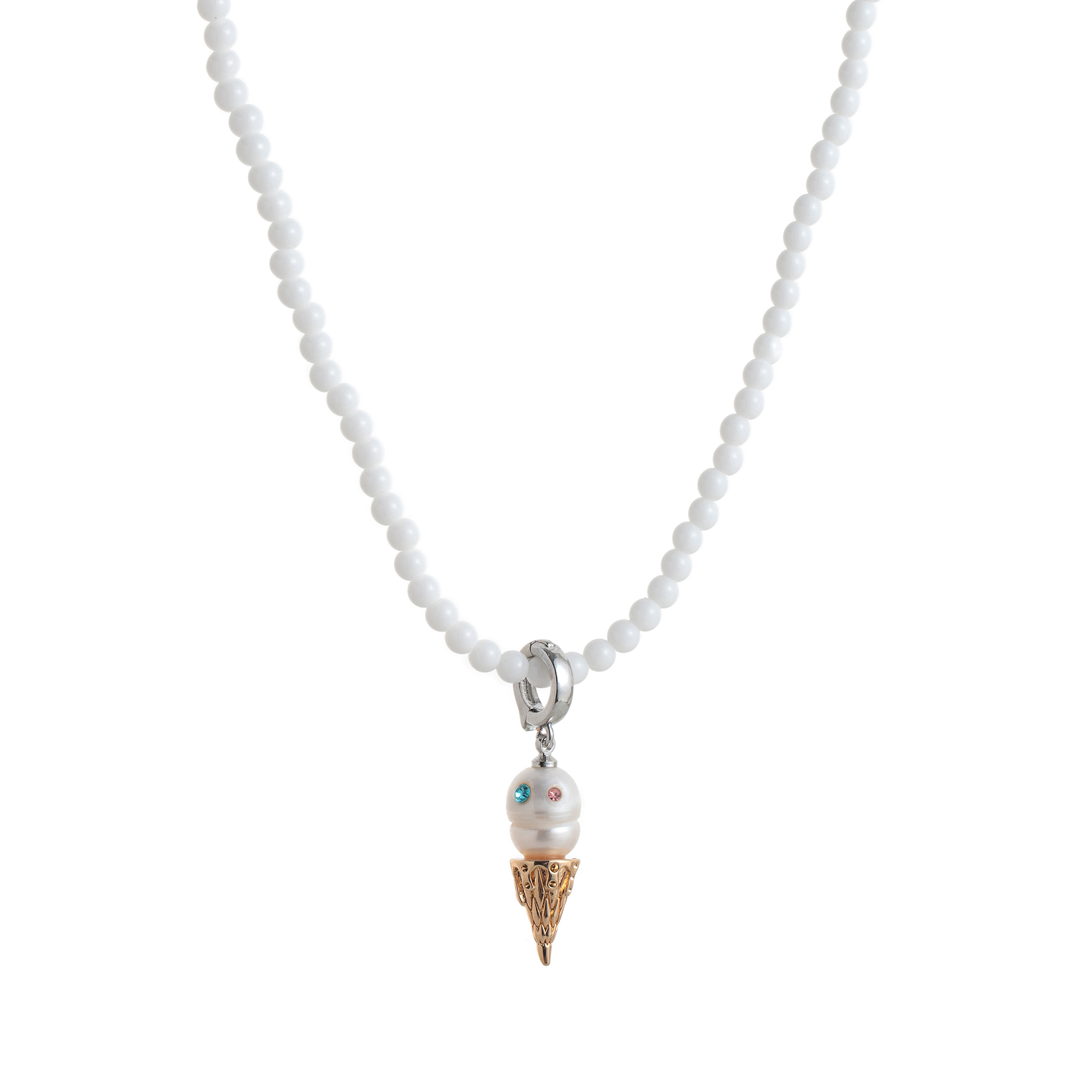 Elegant Pearl Ice Cream Style Necklace For Women Luxury Golden Plated Copper Jewelry Color Retention Choker Fashion Accessory