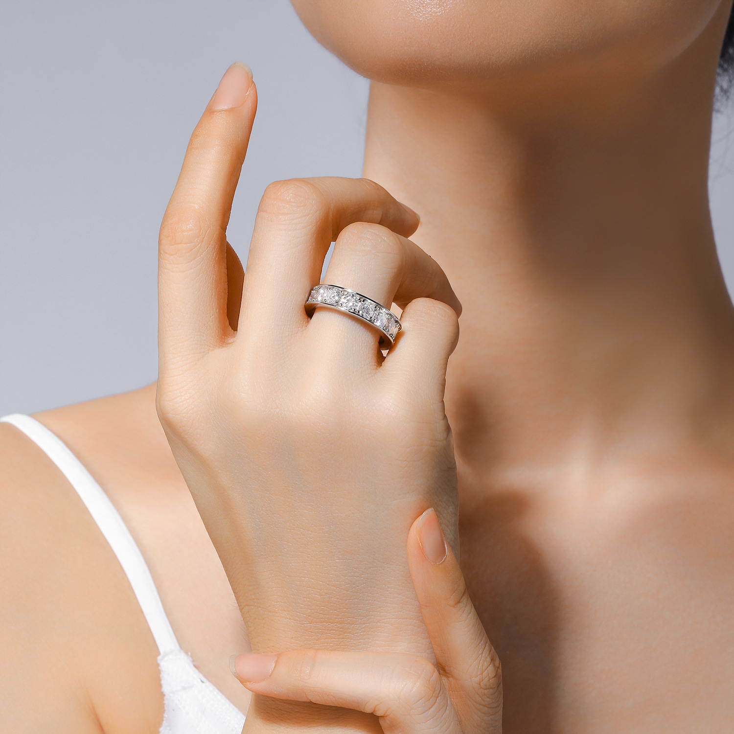 925 Sterling Silver Moissanite Geometric Rings GRA Certificate