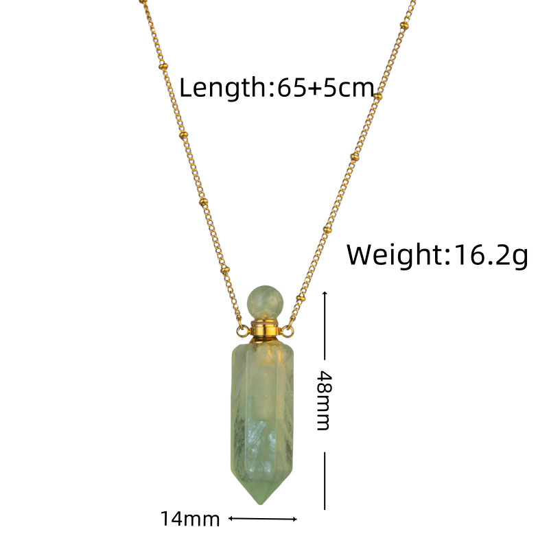 Natural Crystal Round Bead Hexagonal Column Perfume Bottle Stainless Steel Necklace Pointed Cone Aromatherapy Bottle Women's Luxurious Style Jewelry Accessories