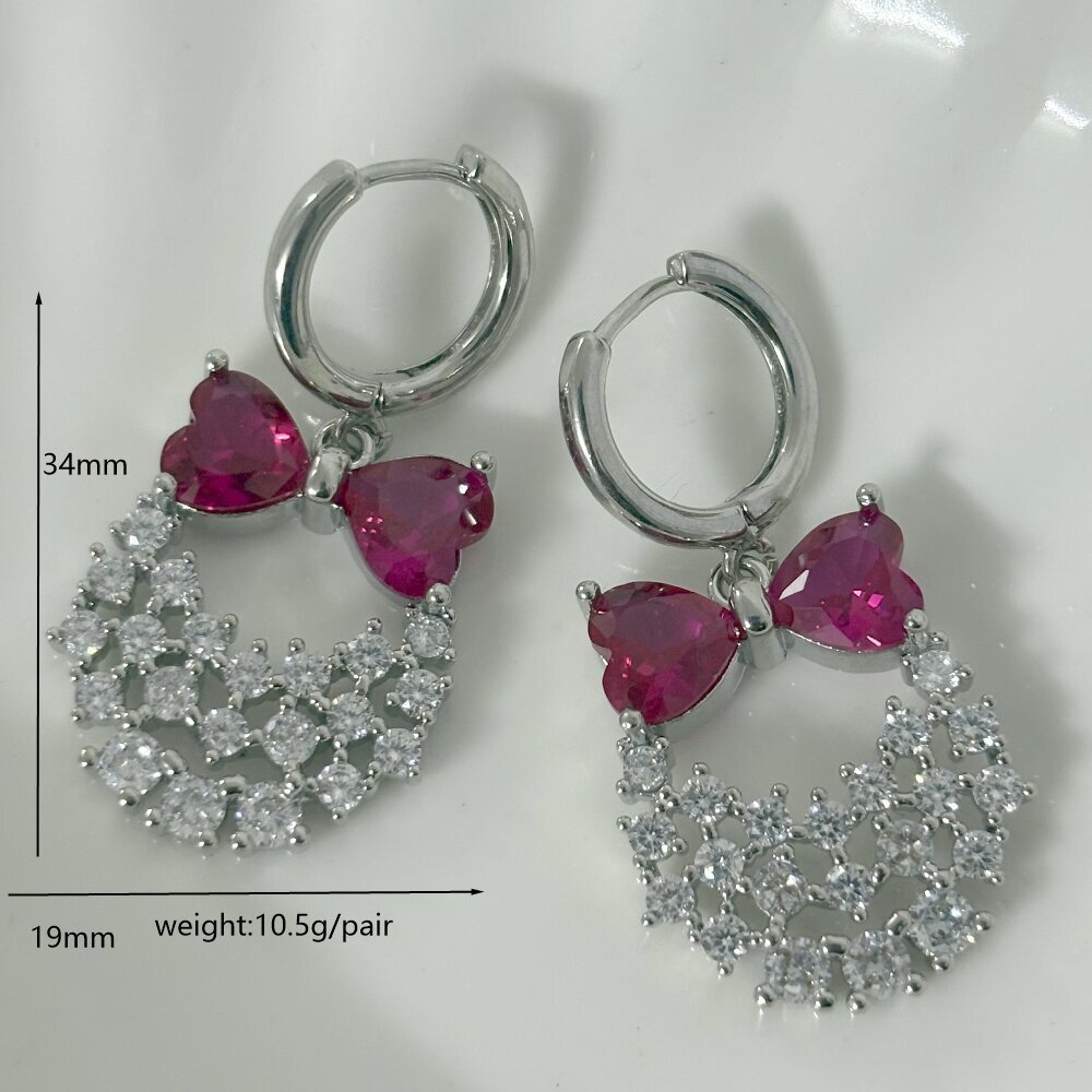 Christmas Red Bow Zircon Earrings Rose Gold Geometric Copper Material Unisex Jewelry Accessories