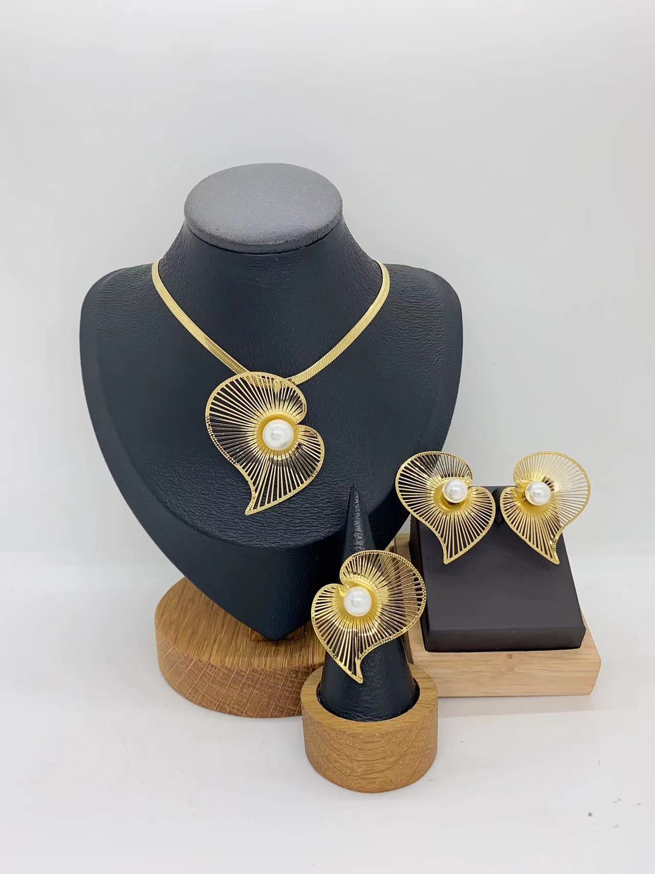 European And American Fashion Trend Ins Style Exaggerated 304 Stainless Steel Hollow Line Irregular Necklace Earrings Ring Set