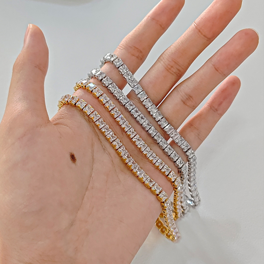 Fashion Stainless Steel Square Zircon Tennis Chain Bracelet Unisex Fashion Accessories Geometric Pattern Personalized Design