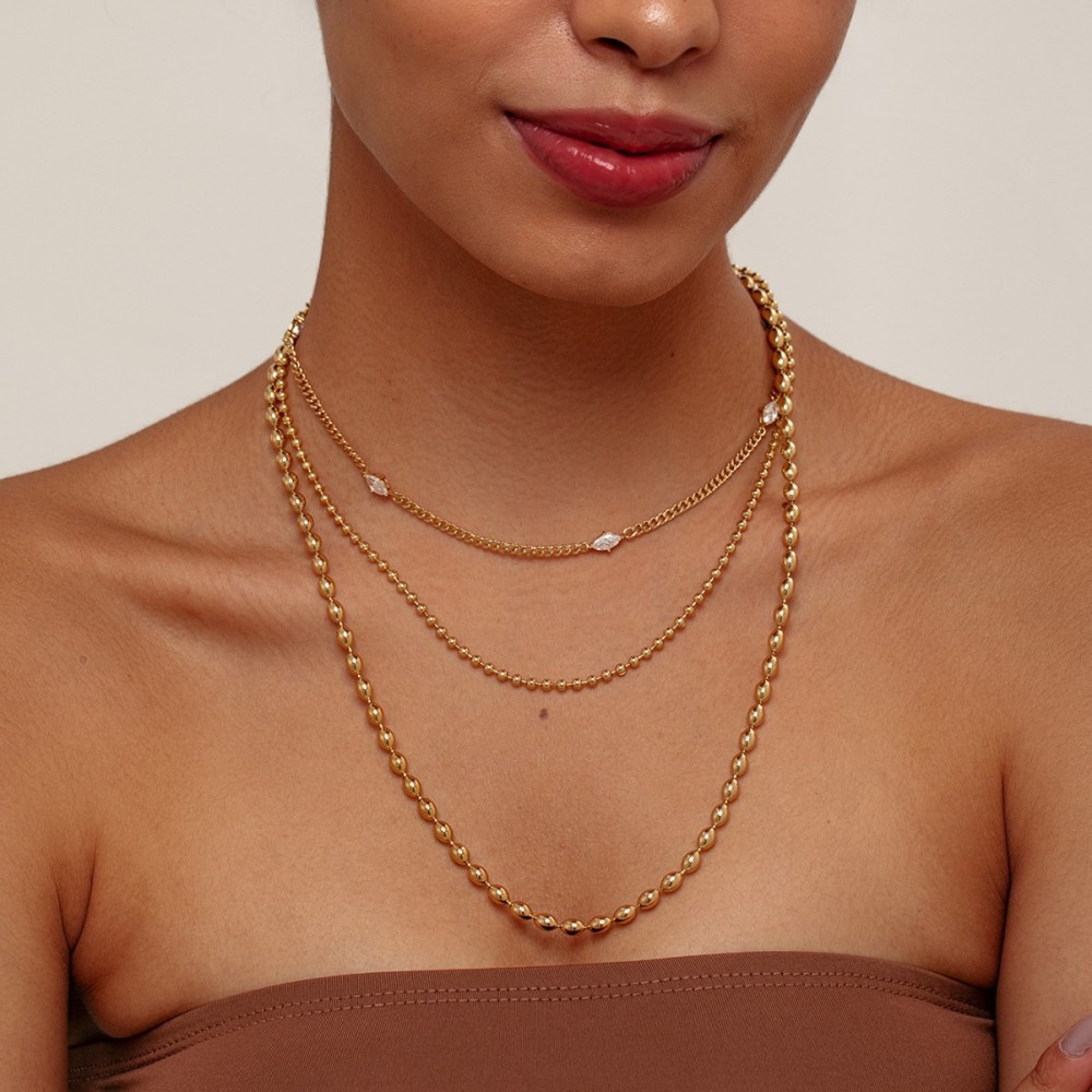 Fashion Layered Zircon Necklace For Women Stainless Steel Round Chain Ring Jewelry Accessories Suitable For Commuting And Parties