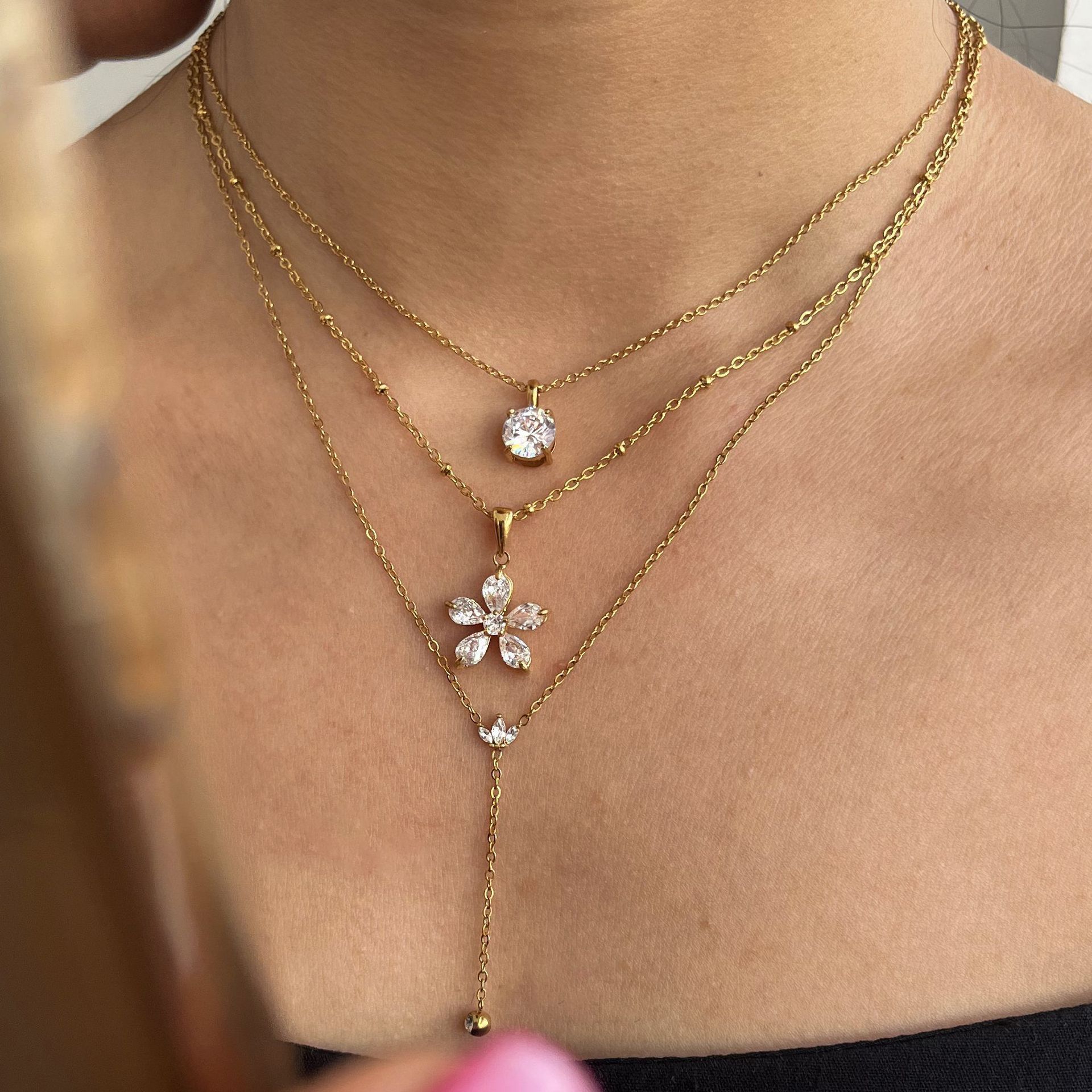 New 18K Zirconia Necklace Women's Stainless Steel Fashion Jewelry Non-fading Geometric Pattern Luxury European Style Pendant Chain