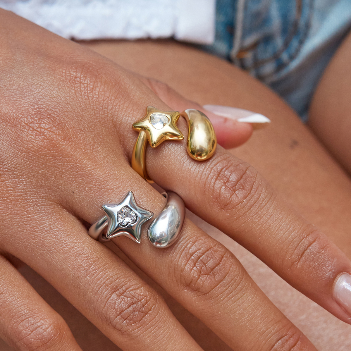 PVD Coated Real Gold Plated Star 304 Stainless Steel 316 Stainless Steel  Sweet Artistic Waterproof Non Tarnish Rings