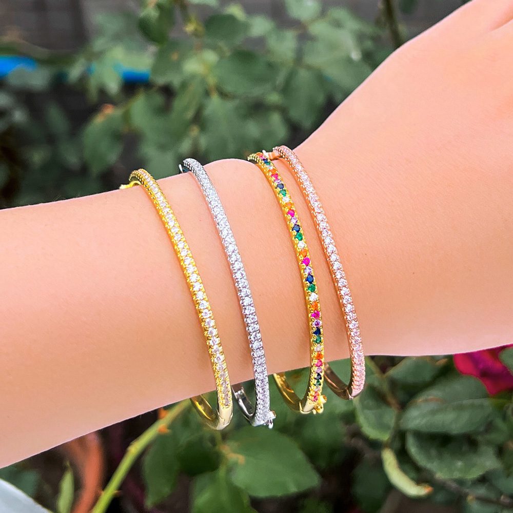 1 Copper Bracelet Fashion 18K Gold Plated Women's Round Open Cuff Micro Pave Square Crystal Zircon Laminated Thin Bracelet And Bracelet Ladies' Birthday Present Suitable For Women's Daily Or Date Wear