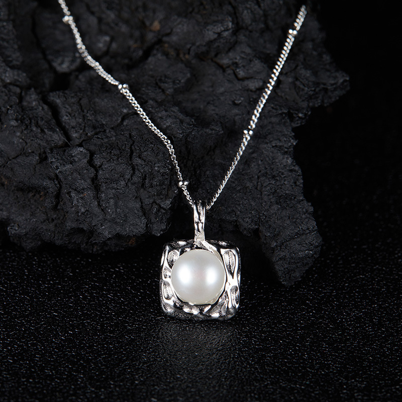 Cute Sweet Geometric Color Block Freshwater Pearl Sterling Silver Handmade Women's Necklace