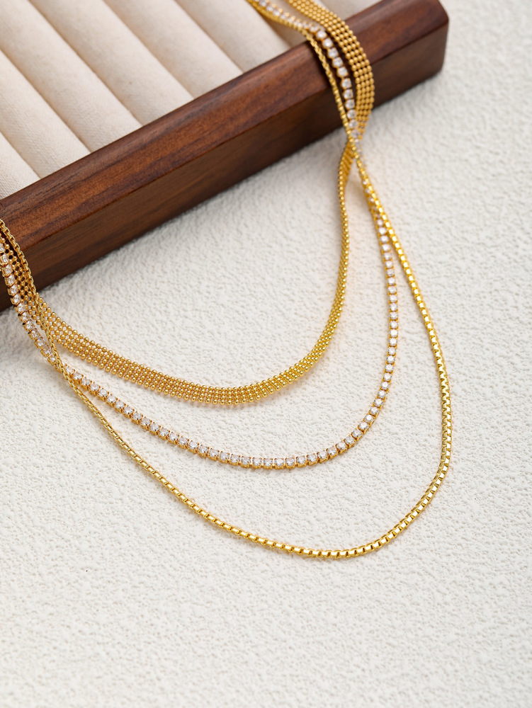 Gold-plated Stainless Steel Snake Bone Chain Necklace Ladies Multi-layer Jewelry Accessories Geometric