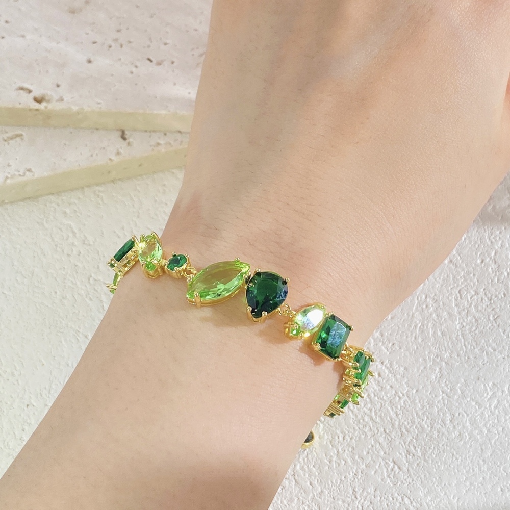 Green Candy Color Fairy Tale Series Bracelet Necklace Set Luxury Summer Accessories Geometric Pattern Yellow Copper Clasp