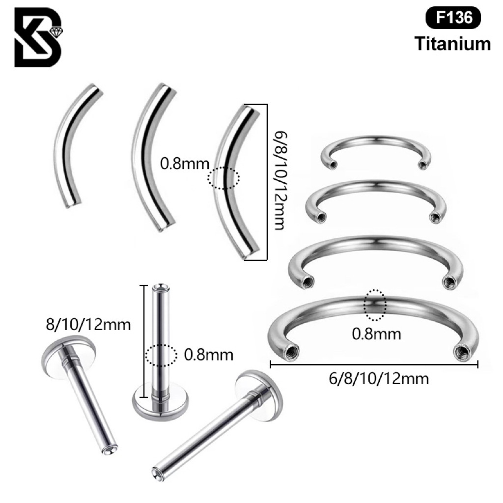 F136 Titanium Alloy Internal Thread C-Shaped Bar U-Shaped Horseshoe Straight Bar 20G Ear Lip Nose Piercing Jewelry Accessories Simple Style