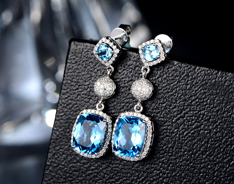 Fashion Long Simulation Aquamarine Earrings Ruby Copper Earrings