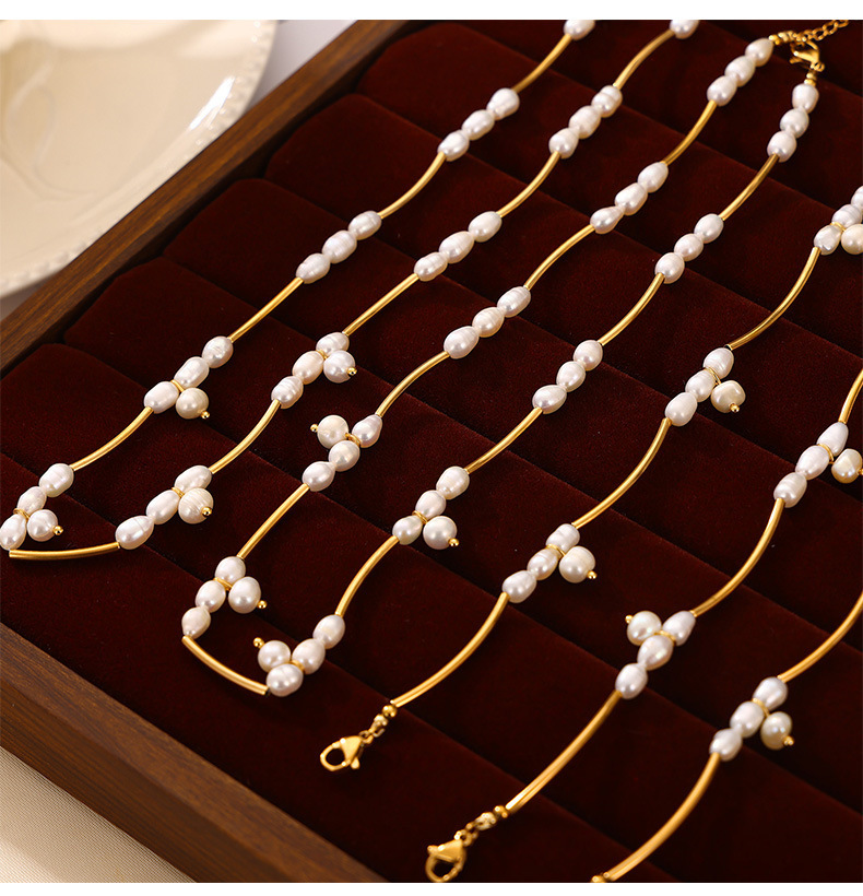 Hepburn Titanium Steel Pearl Bead Geometric Design Jewelry Set Simple Women's Accessories Jewelry