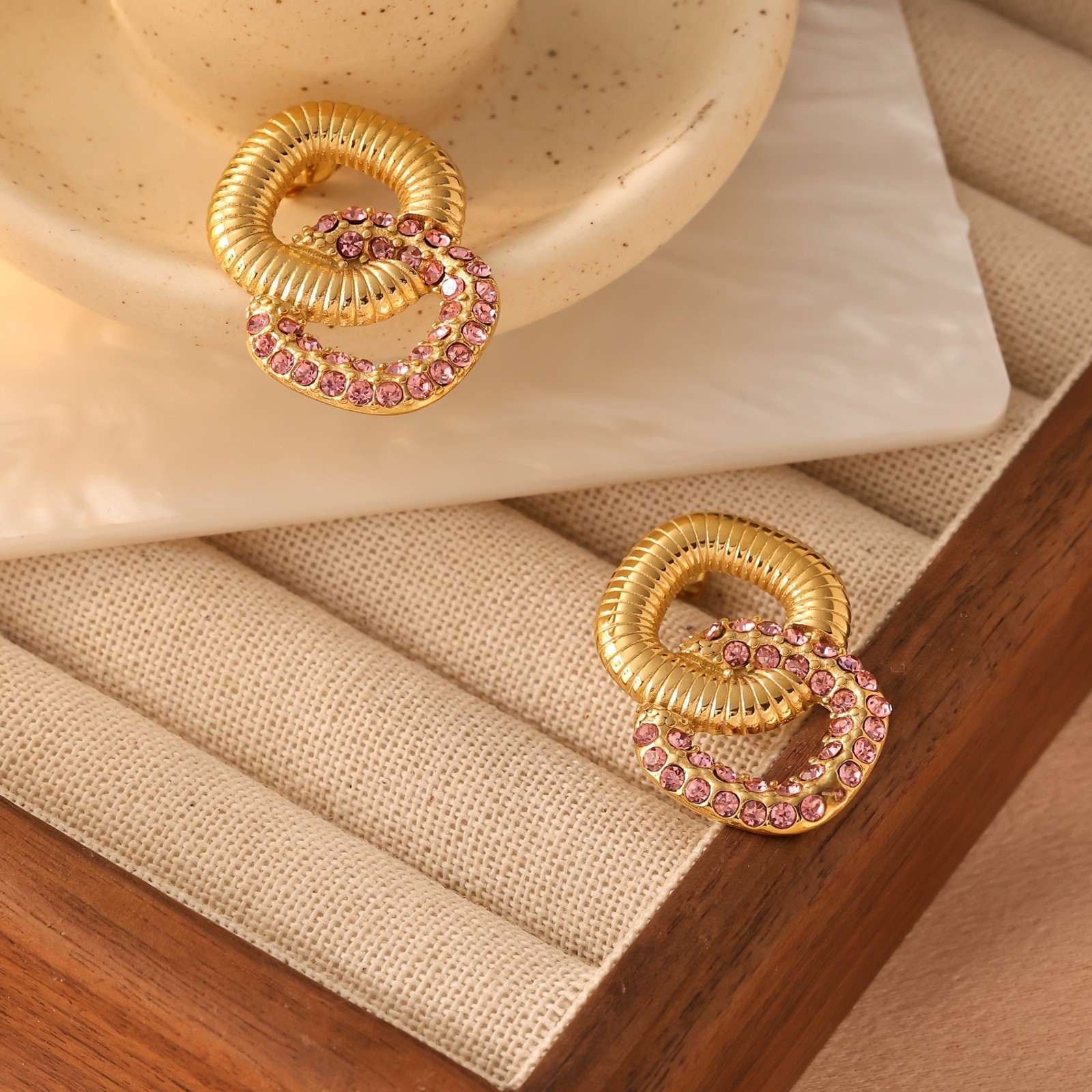 Trendy 18K Stainless Steel Zircon Earrings For Women Non-Fading Geometric Pattern Original Design Jewelry Accessories