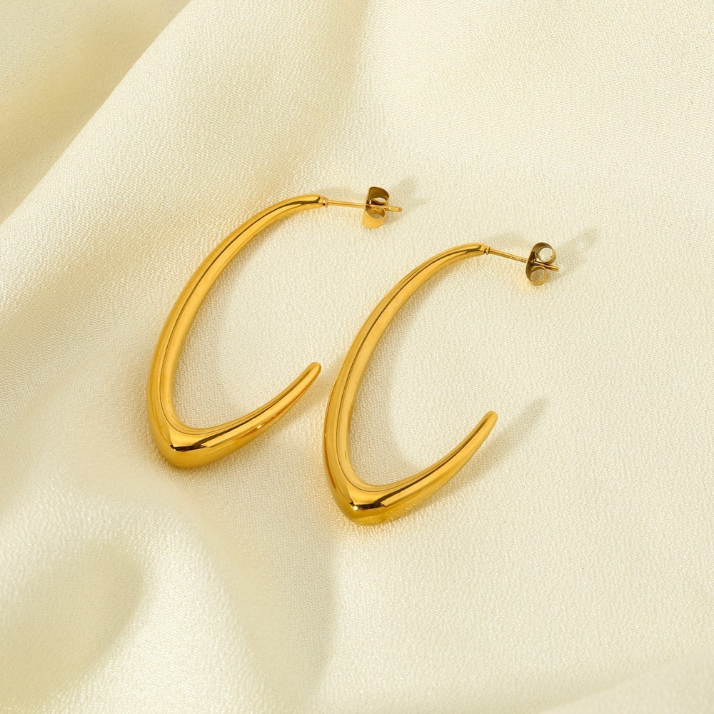 Fashionable Waterproof Stainless Steel C-Shaped Minimalist Hoops Earrings Versatile 18K Gold Plated Geometric Pattern Women's Jewelry