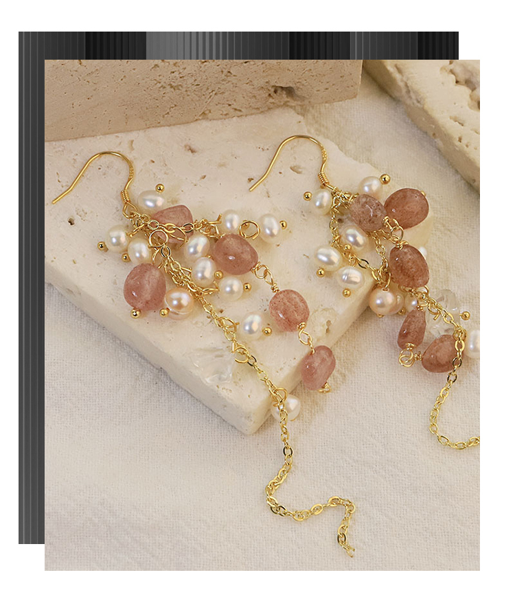 Handmade Natural Pearl Strawberry Crystal White Chain Earrings Women's Luxury Versatile Copper Material Jewelry Accessories