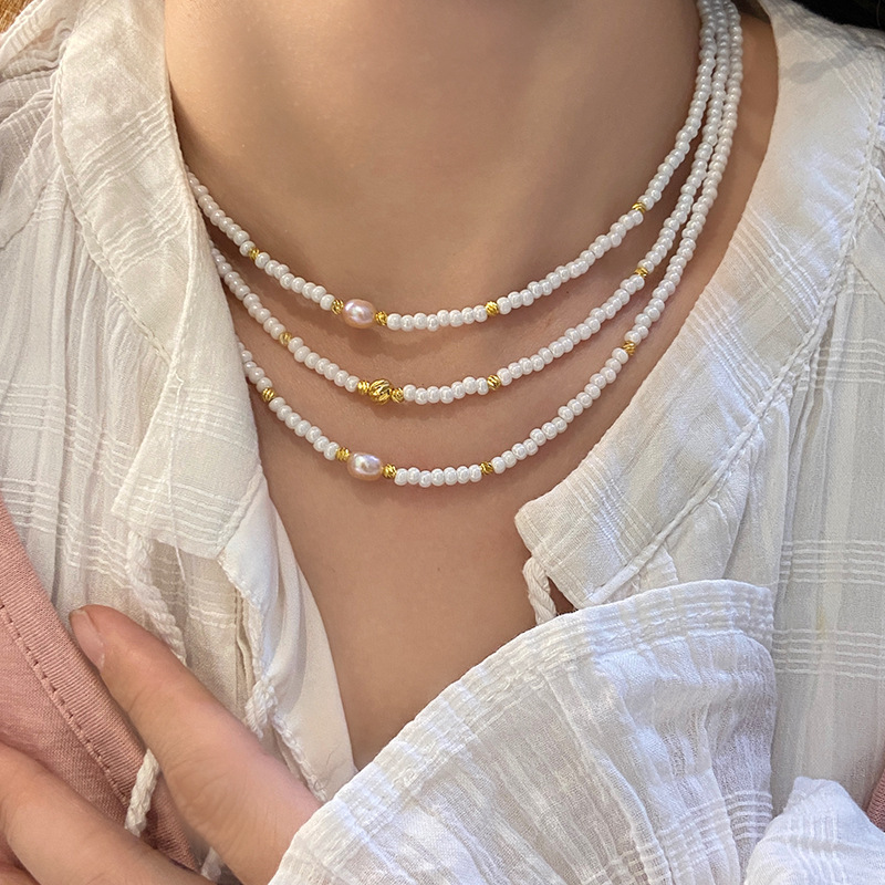 Natural Pink Freshwater Pearl Beaded Necklace Bracelet Earring Set Women's French Braided Accessories Geometric Pattern Irregular Design Electroplated Copper