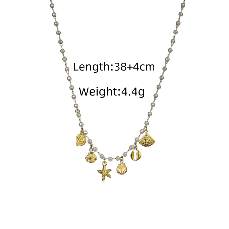 Ocean Element Vacation Style Titanium Steel Starfish Shell Pendant Pearl Necklace Women's Luxury Lightweight Jewelry
