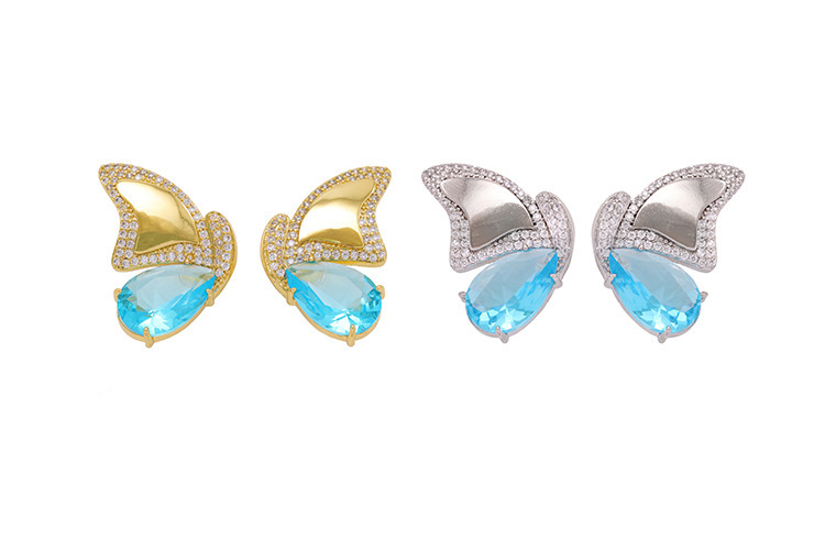 Butterfly Wing Half-and-Half Gold Plated Brass Purple Necklace Earring Set Elegant Dynamic Combination Fashion Jewelry