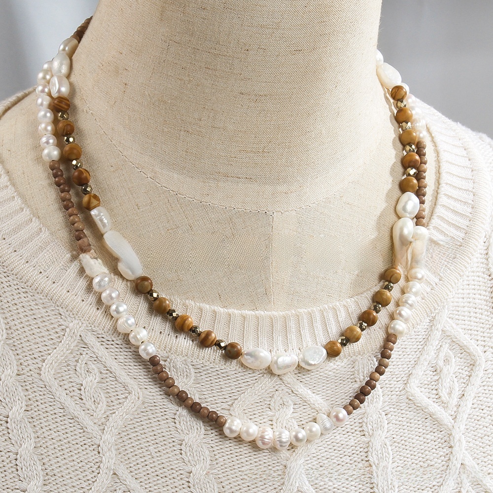 Bohemian Style Irregular Natural Stone Pearl Necklace Black Brown Geometric Pattern Handmade Women's Jewelry Accessories