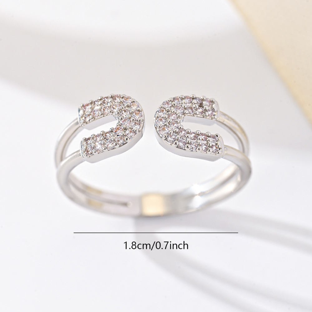 1 Piece Copper Inlaid Zircon Material Light Luxury Niche High-End U-Shaped Ring For Men And Women Party Jewelry Accessories For Adults