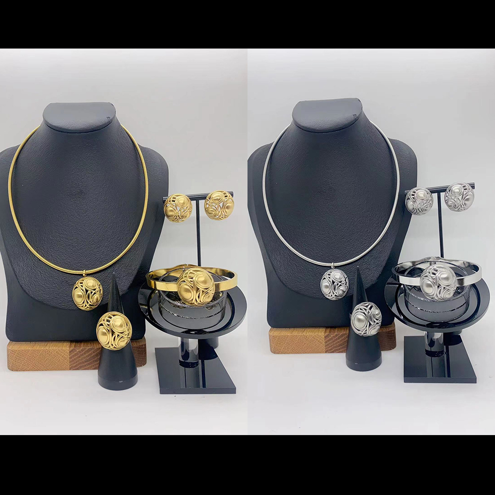 Fashion Trend Ins Style Exaggerated 304 Stainless Steel Hollow Striped Irregular Necklace Earrings Ring Bracelet Set