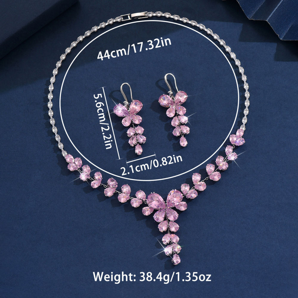New Ultra-Shiny Zircon Butterfly Tassel Earrings Necklace Set Elegant Fashion Clavicle Chain High-End Wedding Dress Accessories