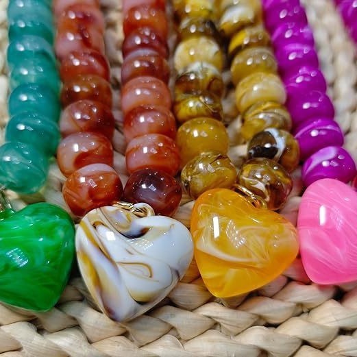 New Crystal Multi Treasure Color Collision Heart Beads Women's Bracelet Urban Style Fashion Jewelry Accessories Hand Chain
