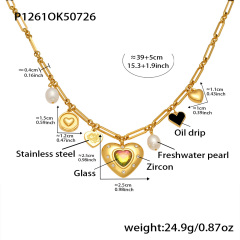 P1261-Heart Pendant Necklace 39 5cm