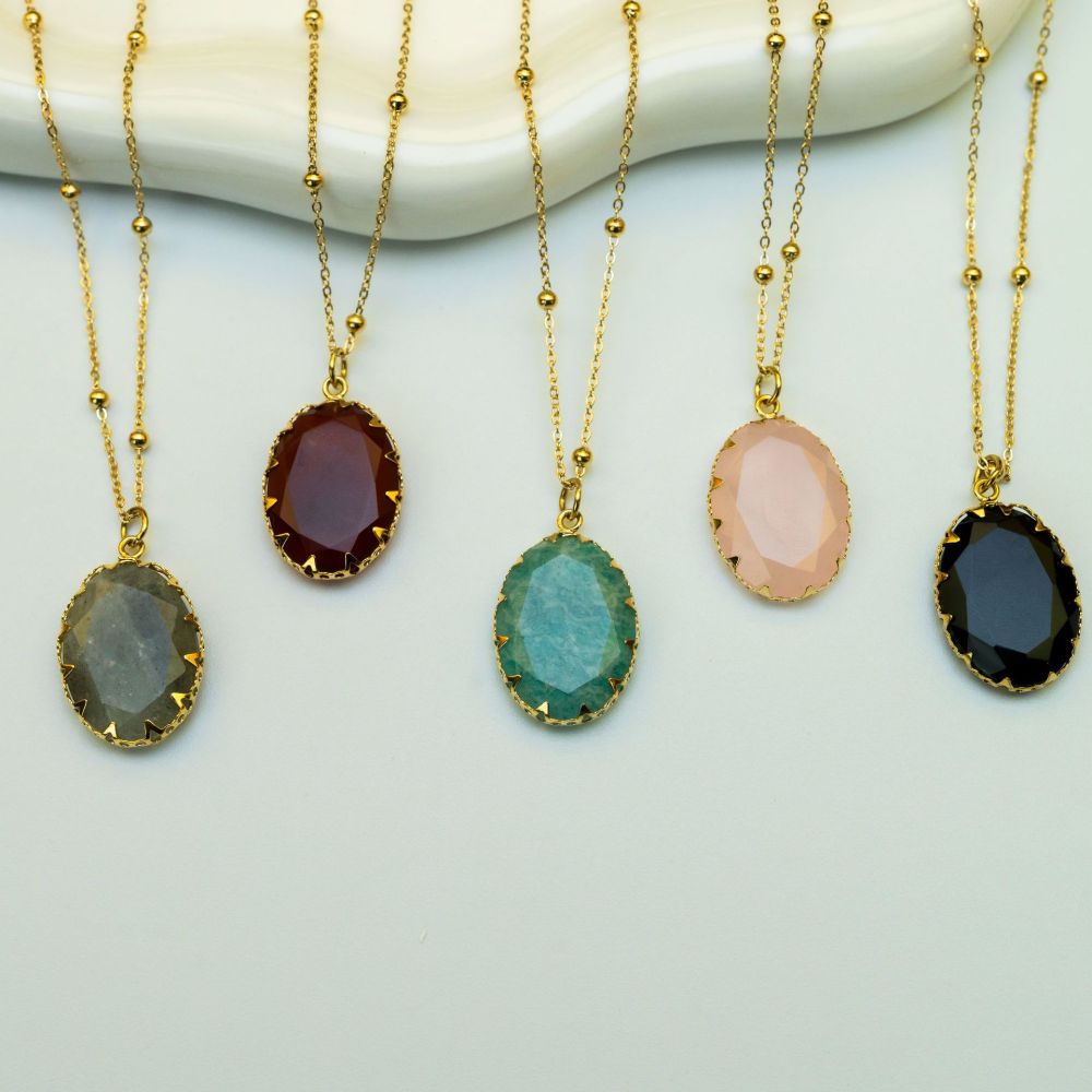 Luxury Handmade Natural Stone Gold Plated Stainless Steel 14K Necklace Ladies Casual Elegant Ins Style Jewelry Accessories