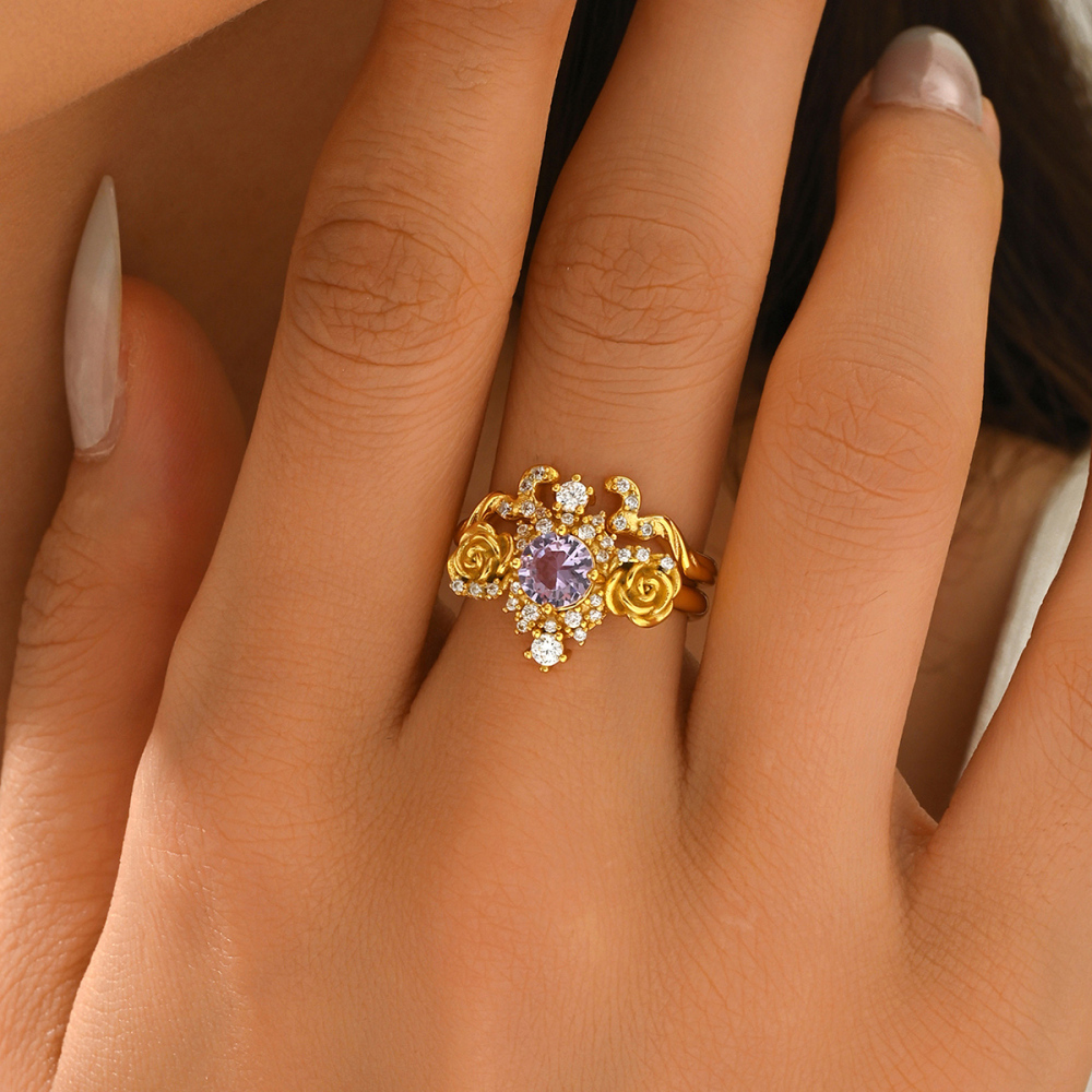 2 Pieces Of Exquisite And Luxurious Romantic Floral Element Women's Zircon Rings Suitable For Date Occasions Jewelry